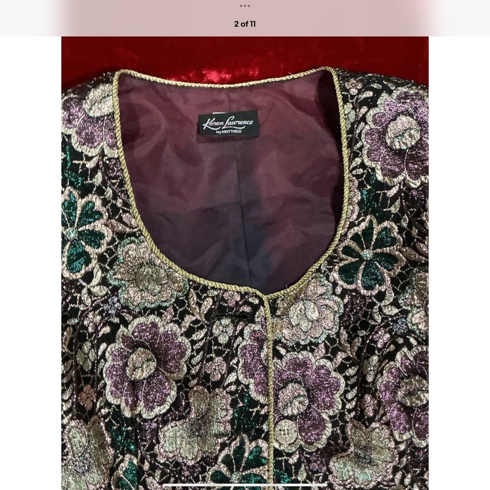 Vintage Karen Lawrence Multicolor Metallic Eve.Blazer Gold Rope Size 12 STUNNING